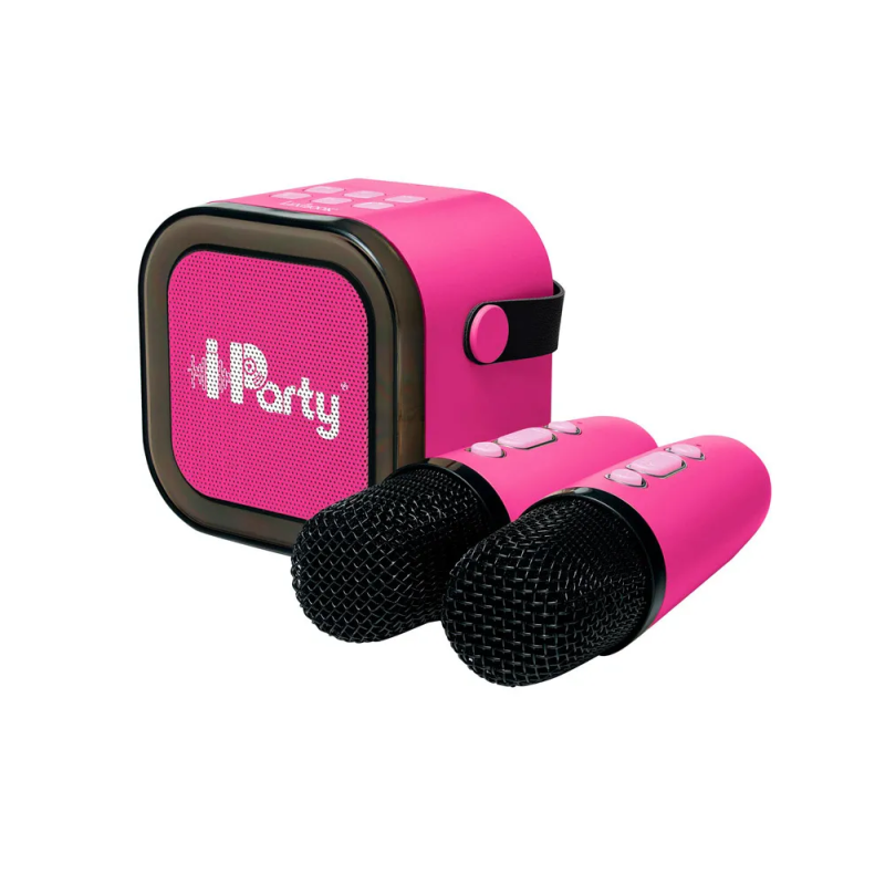 Altavoz de karaoke lexibook iparty portatil con 2 microfonos inalambricos color rosa