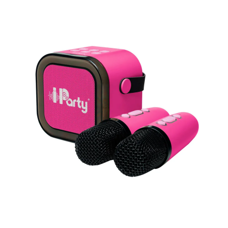 Altavoz de karaoke lexibook iparty portatil con 2 microfonos inalambricos color rosa