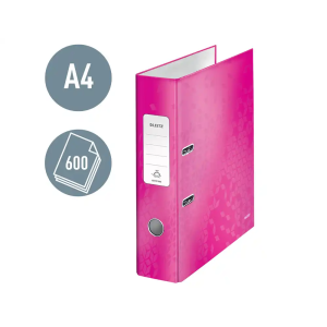 Archivador de palanca leitz wow carton forrado 180 din a4 80 mm fucsia