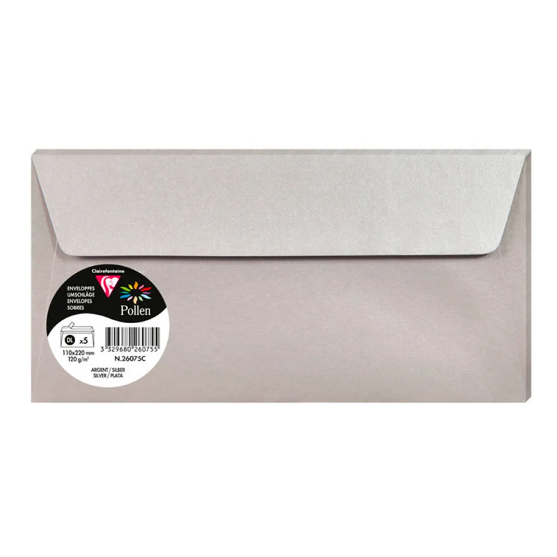 Sobre clairefontaine pollen 110x220 cm 120g plata pack de 5 unidades
