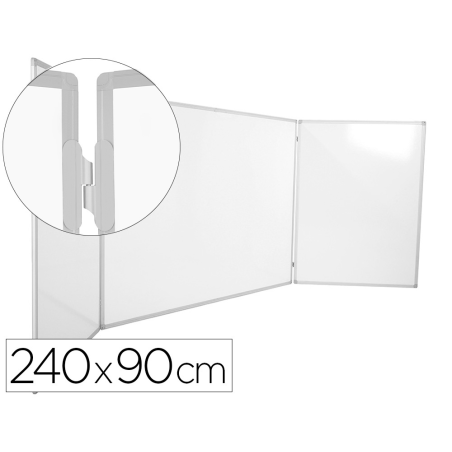 Pizarra blanca rocada triptica lacada magentica marco de aluminio 240x90 cm