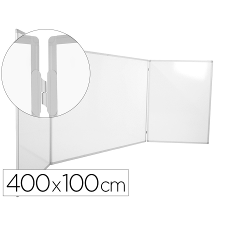 Pizarra blanca rocada triptica lacada magnetica marco de aluminio 400x100 cm