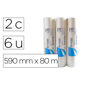 Papel para camilla lucart celulosa virgen 17 g 2 capas 216 servicios rollo 590 mm x 80 m caja de 6 unidades