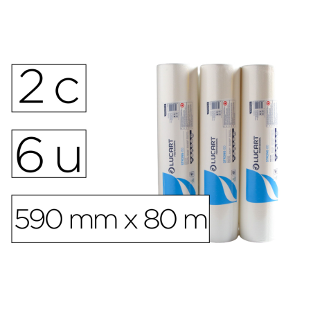 Papel para camilla lucart celulosa virgen 17 g 2 capas 216 servicios rollo 590 mm x 80 m caja de 6 unidades