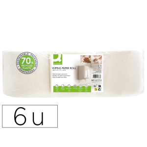 Papel secamanos q-connect celulosa virgen 17 g 2 capas 180 mm x 143 m paquete de 6 rollos