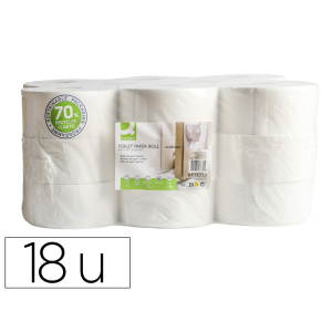 Papel higienico q-connect jumbo industrial celulosa virgen 15,5 g 2 capas 87 mm x 125 m paquete de 18 rollos