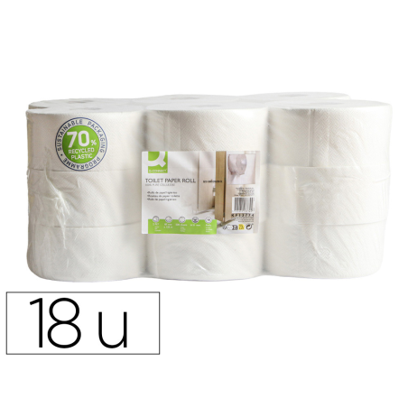 Papel higienico q-connect jumbo industrial celulosa virgen 15,5 g 2 capas 87 mm x 125 m paquete de 18 rollos