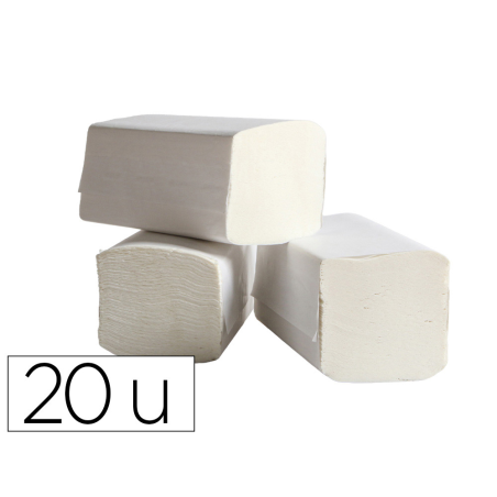 Toalla de papel secamanos q-connect engarzada 2 capas 21x22cm 34g/m2 celulosa virgen fsc 20 paquetes de 190 unidades