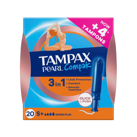 Tampon tampax pearl compak super plus caja de 20 unidades