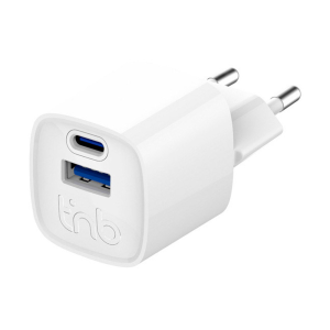 Cargador de pared tnb gan 30 w usb-c + usb a color blanco