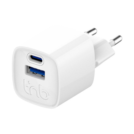 Cargador de pared tnb gan 30 w usb-c + usb a color blanco