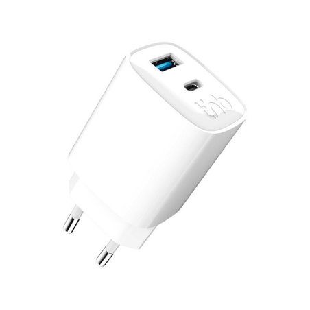 Cargador de pared tnb gan 65 w usb-c + usb a color blanco