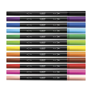Rotulador bic intensity doble punta pincel y fina blister de 12 unidades colores clasicos/pastel surtidos