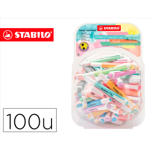 Rotulador stabilo fluorescente fino swing cool pastel bombonera de 100 unidades colores surtidos