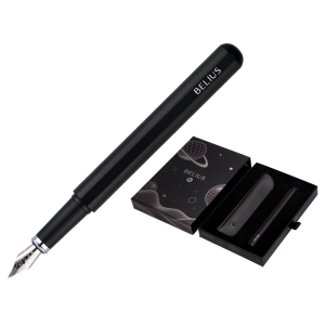Pluma y funda de similpiel belius space b color minimalista negro tinta azul caja de diseño