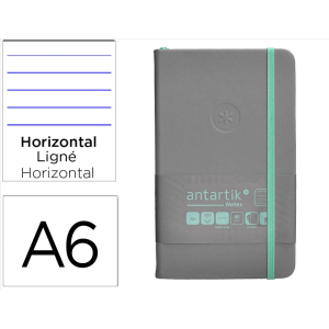 Cuaderno con gomilla antartik notes tapa dura a6 hojas rayas gris y turquesa 100 hojas 80 gr fsc
