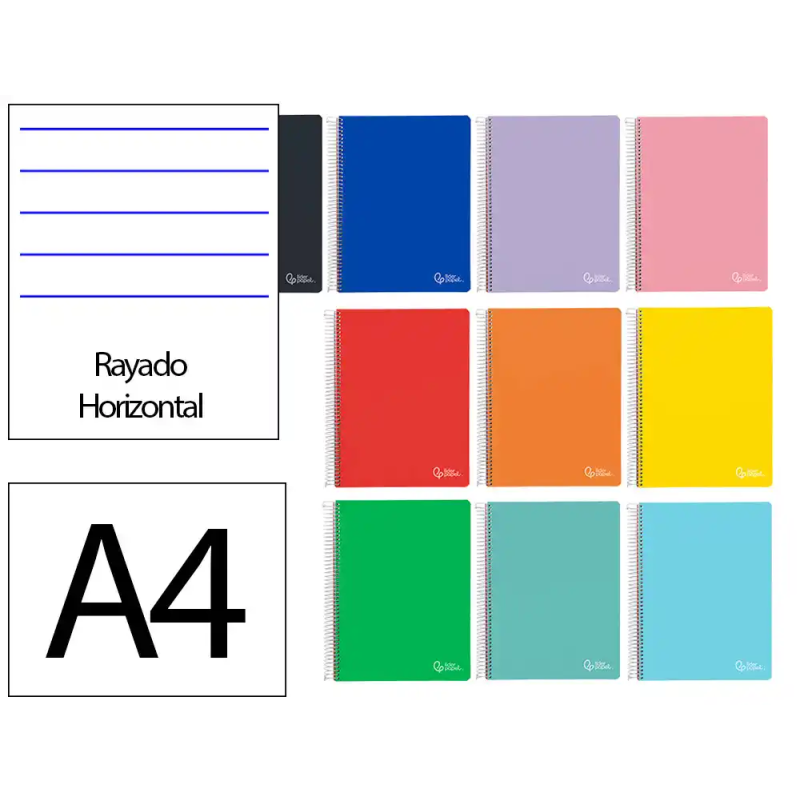 Cuaderno espiral liderpapel a4 micro witty tapa dura 120h 90gr horizontal 8mm 5 bandas 4 taladros colores surtidos