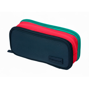 Estuche portatodo liderpapel funky 3 cremalleras con aperturas laterales azul rojo verde 220x100x65 mm