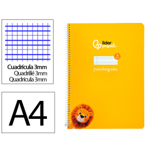 Cuaderno espiral liderpapel a4 pautaguia tapa blanda 80h 75gr cuadro pautado 3mm color amarillo
