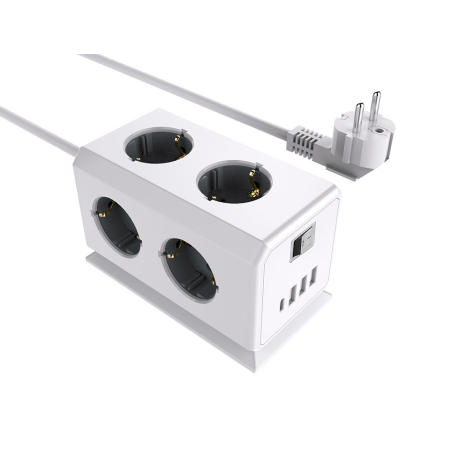 Regleta q-connect enchufe multiple 10 en 1 cable 1,4 mt 6 tomas de corriente+3 usb+1 usb tipo c 140x76x87mm