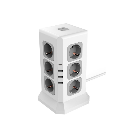 Regleta q-connect enchufe multiple 16 en 1 cable 2 mt 12 tomas de corriente+3 usb+1 usb tipo c 120x120x210mm