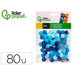 Pompones de colores liderpapel 1,5 cm tonalidades azules bolsa con 80 unidades