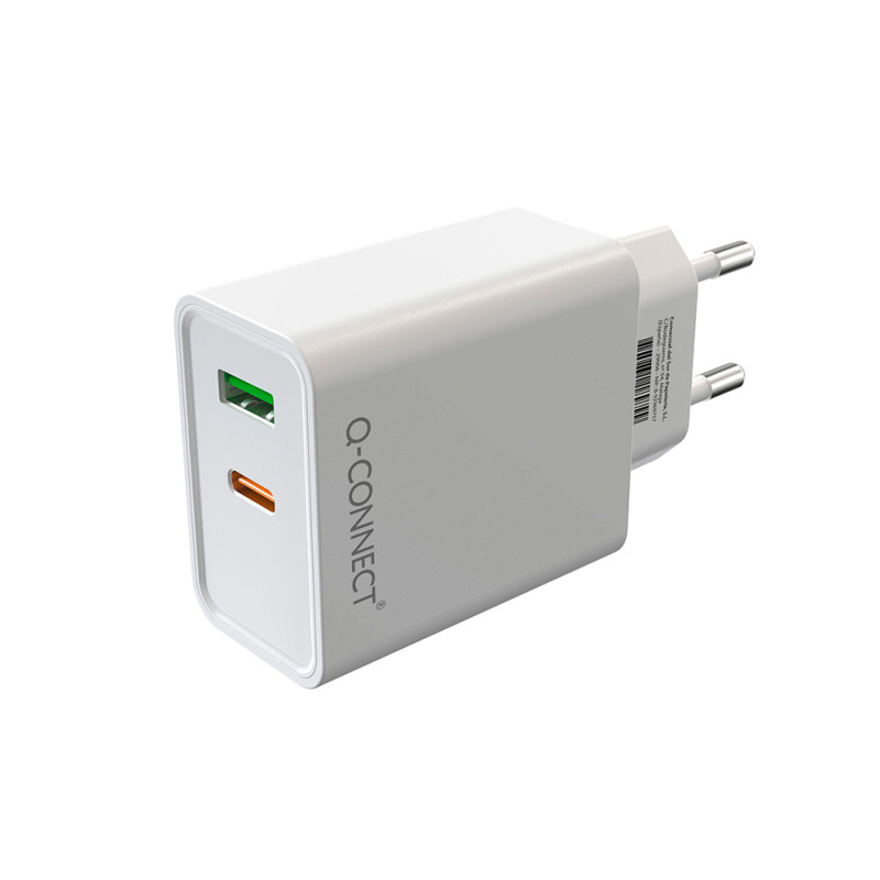 Cargador de pared usb-a y usb-c q-connect 20 w blanco