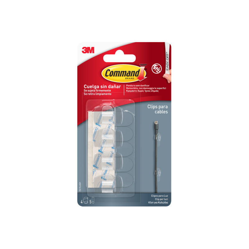 Sujetacables 3m command para cables redondos blister de 4 clips + 5 tiras
