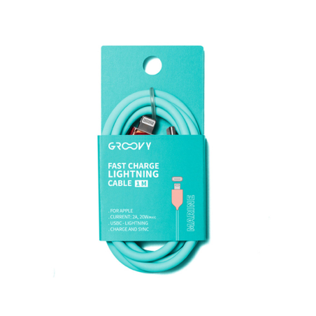 Cable groovy tipo c a apple lightning carga rapida longitud 1 mt color azul turquesa