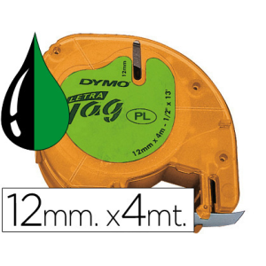Cinta dymo 12mmx4mt -negro/verde acido para maquina letratag