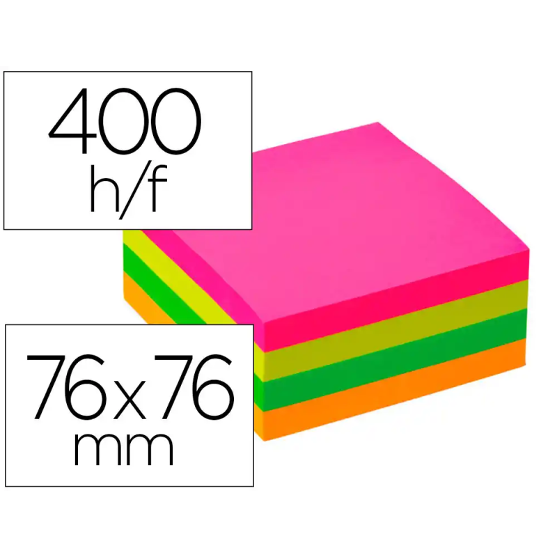 Bloc de notas adhesivas quita y pon q-connect 76x76 mm fsc fluorescente con 400 hojas