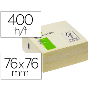 Bloc de notas adhesivas quita y pon q-connect 76x76 mm fsc amarillo con 400 hojas
