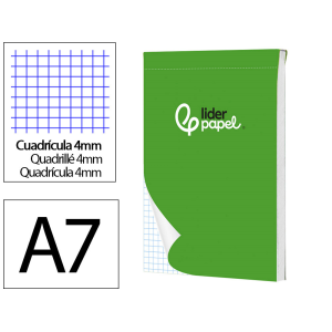 Bloc notas liderpapel cuadro 4mm a7 80 hojas 60g/m2 perforado
