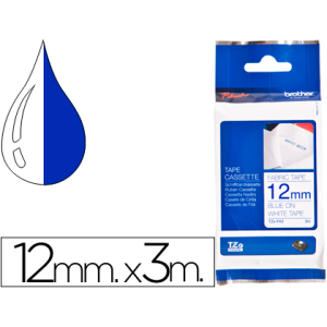 Cinta brother tzefa3 textil texto azul sobre fondo blanco 12 mm longitud 3 mt
