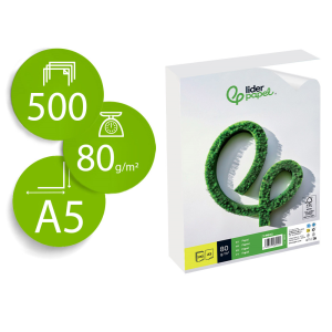 Papel liderpapel a5 80g/m2 liso paquete de 500 hojas