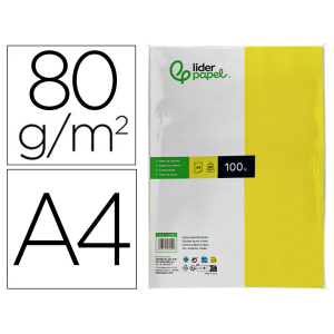 Papel color liderpapel a4 80gr limon paquete de 100 hojas