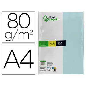 Papel color liderpapel a4 80gr celeste paquete de 100 hojas