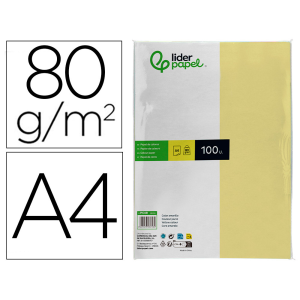 Papel color liderpapel a4 80gr amarillo paquete de 100 hojas