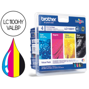 Ink-jet brother lc-1100bk /m/y/c pack 4 colores alta capacidad 900 pag bk- 750 pag m/y/c-