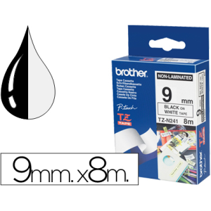 Cinta brother tzen231 negro sobre blanco 9 mm no laminada