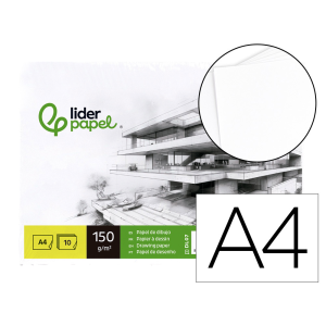 Papel dibujo liderpapel 210x297mm 150g/m2 sin recuadro pack de 10 hojas