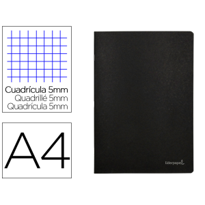 Libreta liderpapel tapa negra a4 80 hojas 60gr cuadro 5mm con doble margen