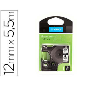 Cinta dymo negro blanco 12mm x 5,5 mt d1 polyester adhesivo permanente