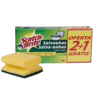 Estropajo salvauñas scotch brite fibra verde paquete 2+1 gratis