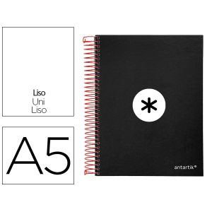 Cuaderno espiral a5 micro antartik tapa forrada 120h 90g liso con bandas 6 taladros color negro
