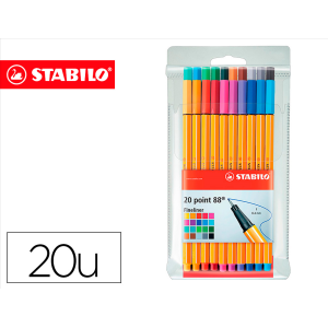 Rotulador stabilo punta de fibra point 88 estuche de 20 unidades colores surtidos