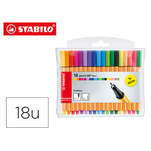 Rotulador stabilo punta de fibra point 88 mini estuche de 18 unidades colores surtidos