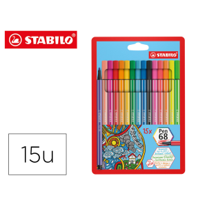 Rotulador stabilo acuarelable pen 68 estuche de 10 colores estandar + 5 colores neon