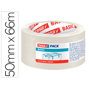 Cinta adhesiva tesa transparente basic 66 mt x 50 mm para embalaje