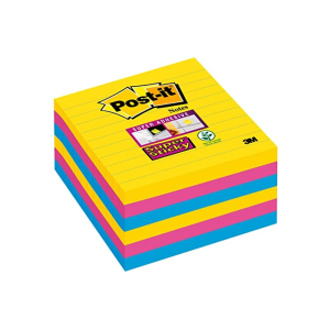 Bloc de notas adhesivas quita y pon post-it super sticky 101x101 mm con 90 hojas rayado pack de 6 bloc colores